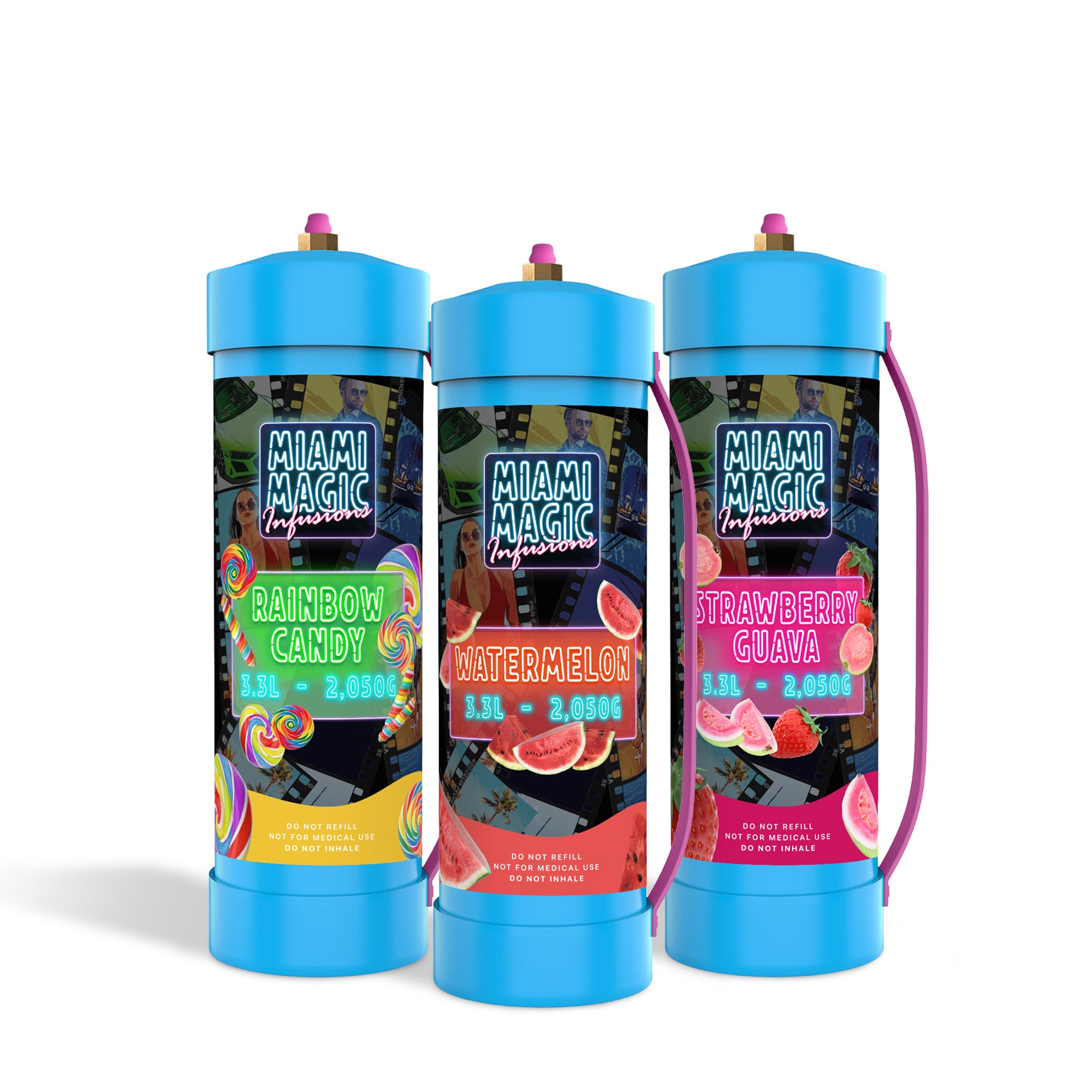 3 x MIAMI MAGIC 3.3L / 2KG MIXED FLAVOURS WHIPPED CREAM CHARGERS 🌈🍉🍓