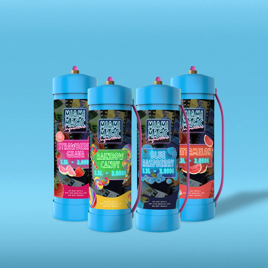 4 x MIAMI MAGIC 3.3L / 2KG MIXED FLAVOURS WHIPPED CREAM CHARGERS 🌈🍉🍓🫐